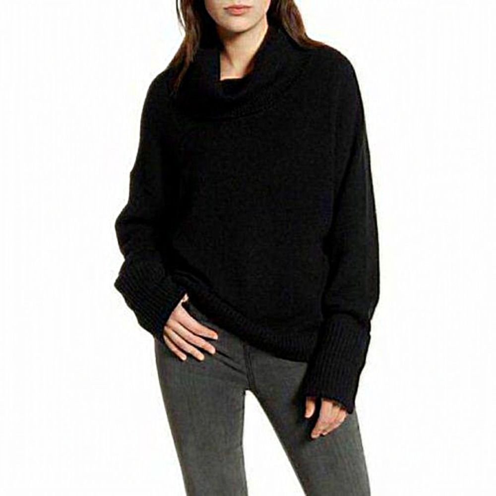 Chelsea28 Cowl Neck Sweater Black Wool Blend XXS